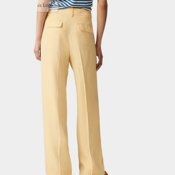 J Crew Cuffed Wide Leg Trouser Pants Luster Canvas Butter Yellow Size 8 - Picture 4 of 13